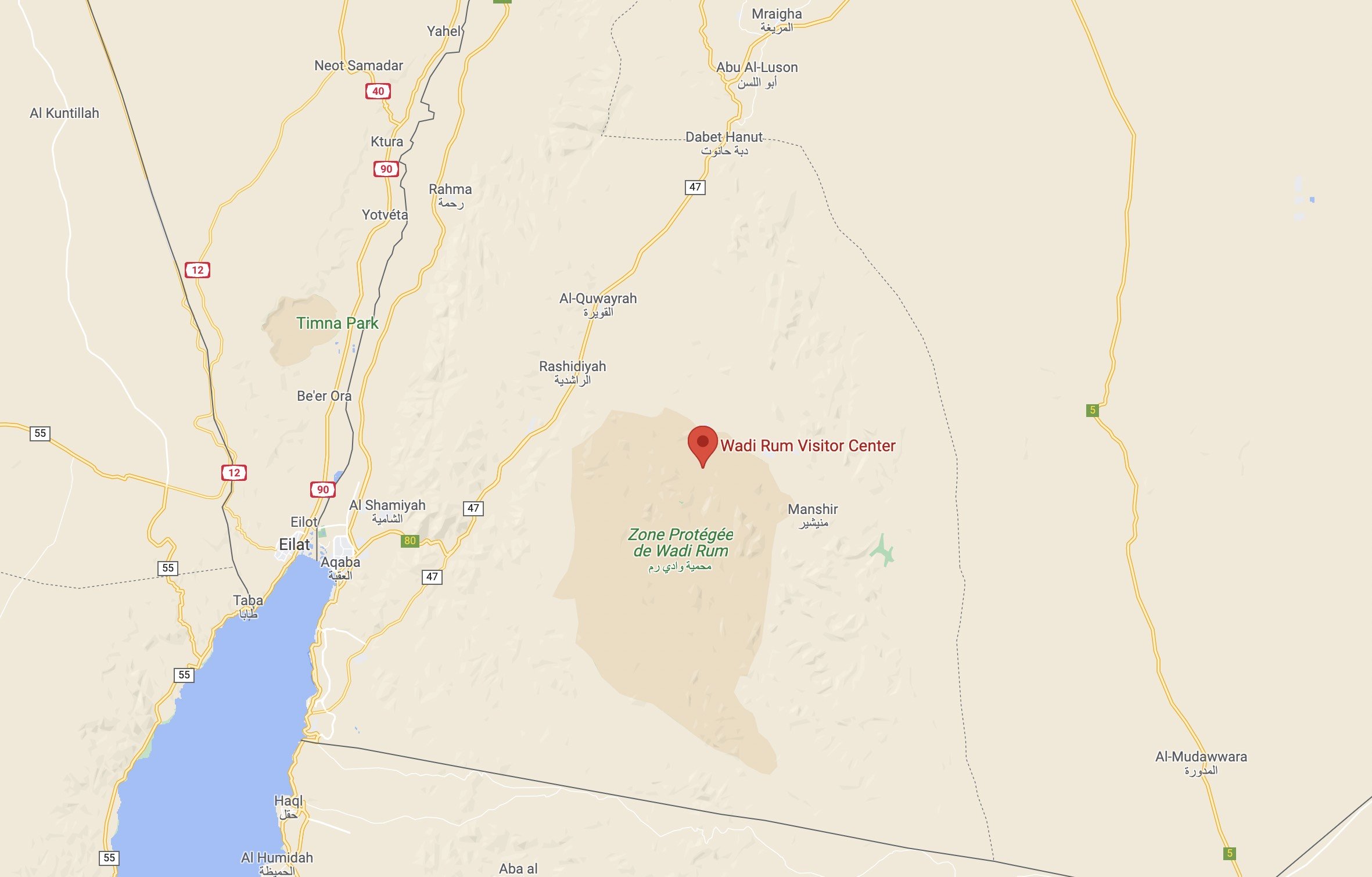 ©Google Maps - Carte du Wadi Rum